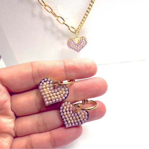 925 Sterling Silver Blue Crystal Heart Pendant Set - Picture 6 of 10